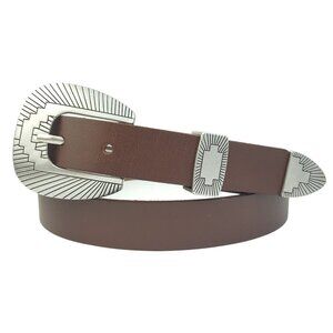 Genuine Leather Belt with Silver Navajo Buckle set